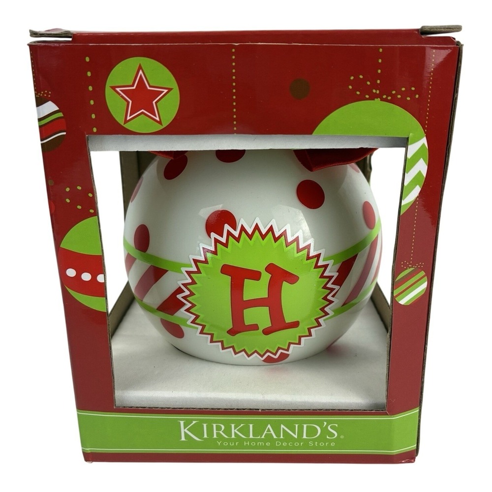 Kirkland's Monogrammed "H" Ornament 4" Round‎ Glass Christmas Tree With Bow NIB